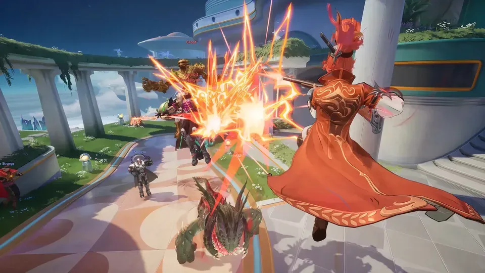 Marvel Rivals heroes assembling for a competitive team fight