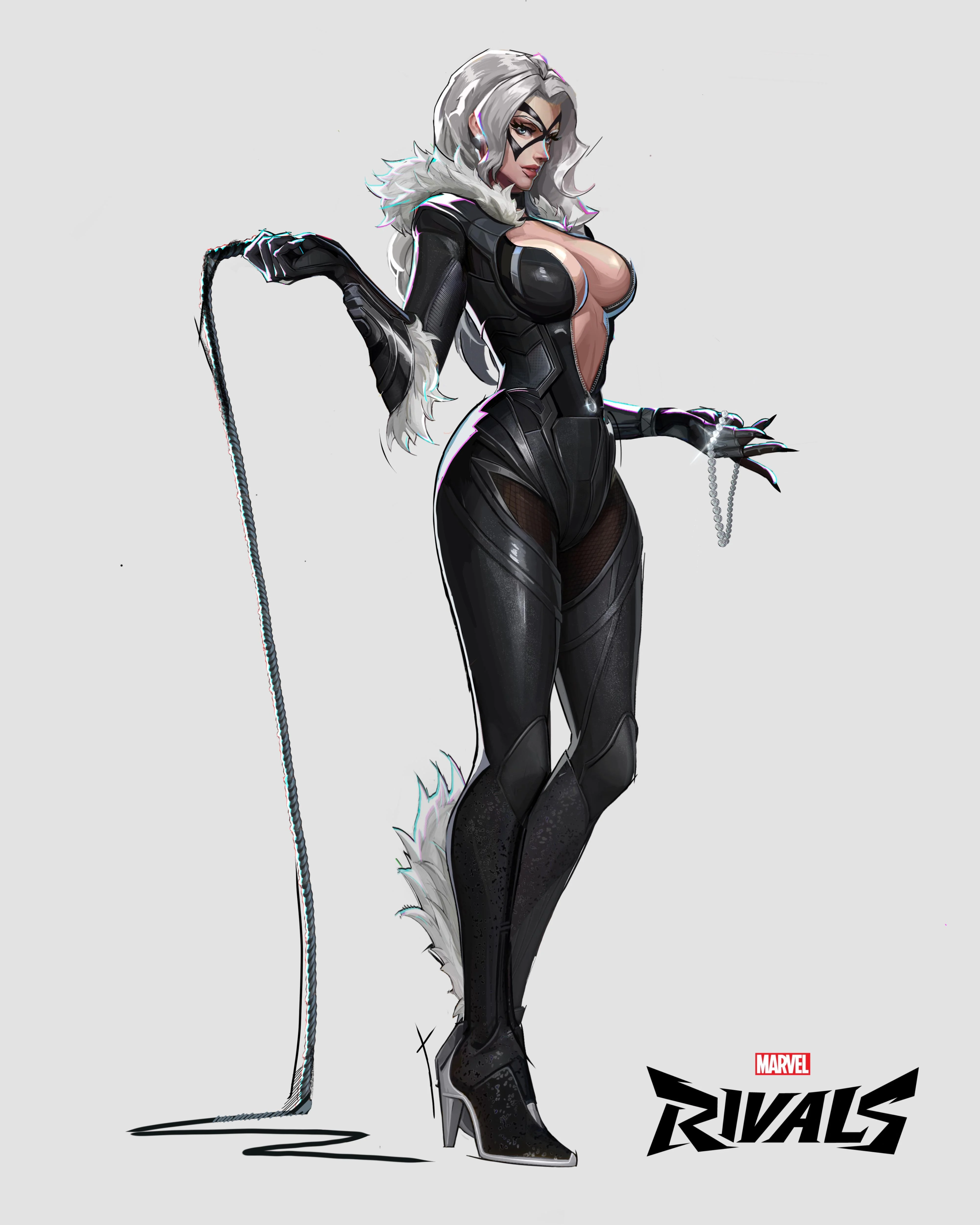 Black Cat towering over other Marvel Rivals heroes at her bugged 7.5-foot height