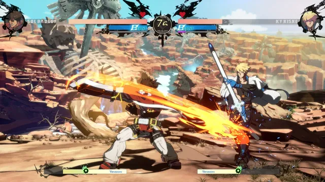 Guilty Gear Strive gameplay screenshot showing a dramatic clash